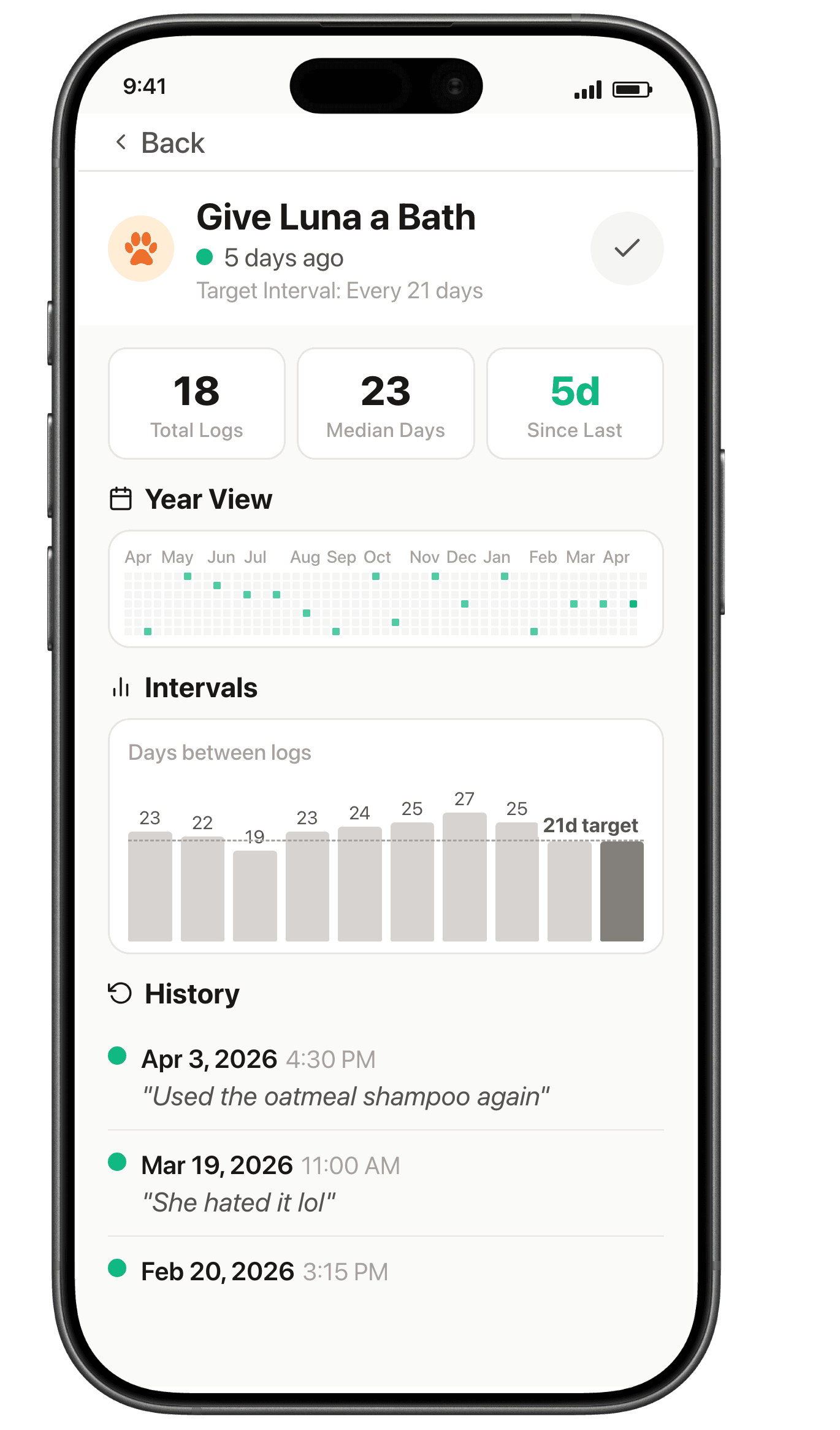 TrackDone activity detail view